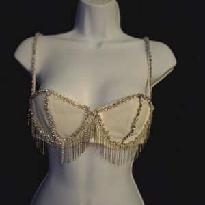 Elegant Silver Embellished Women's Bra